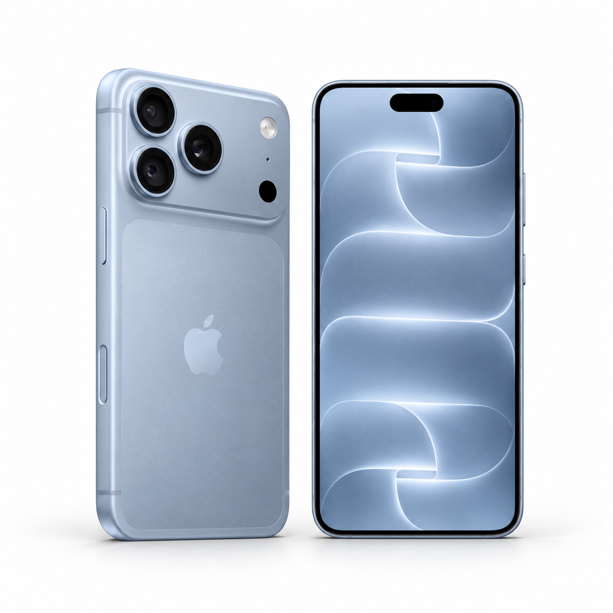 Apple iPhone 18 Pro Max 256GB — New Glacier — front and rear studio views