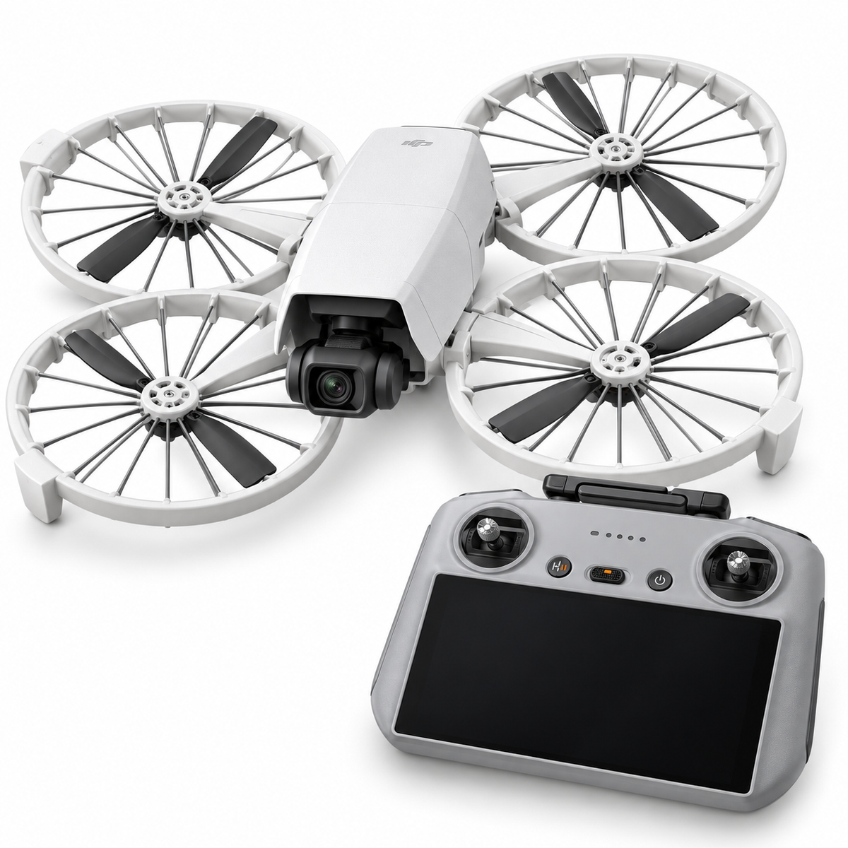 DJI Flip drone with DJI RC 2 controller — close-up studio view