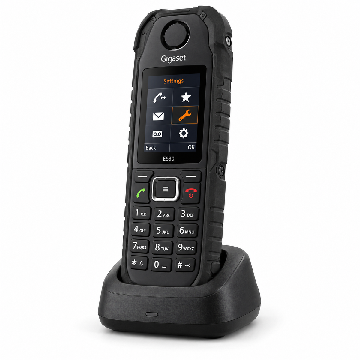 Gigaset E630 rugged cordless DECT phone in black with charging base