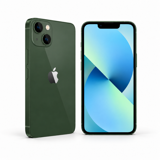 Apple iPhone 13 128GB — Refurbished Green — front and rear studio views