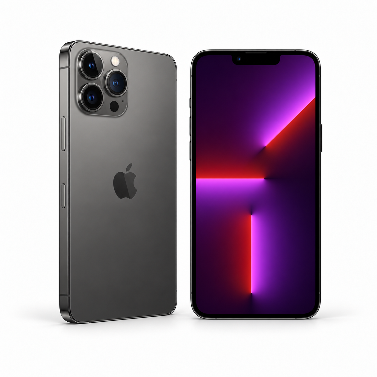 Apple iPhone 13 Pro Max 128GB — Refurbished Graphite — front and rear studio views