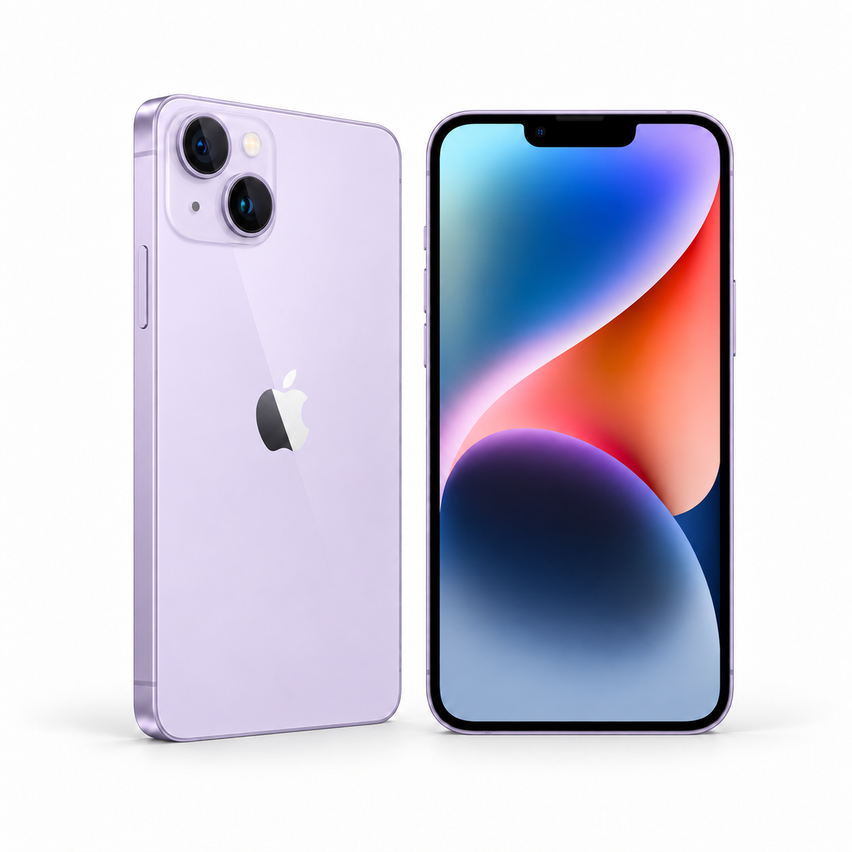 Apple iPhone 14 Plus 256GB — Refurbished Purple — front and rear studio views