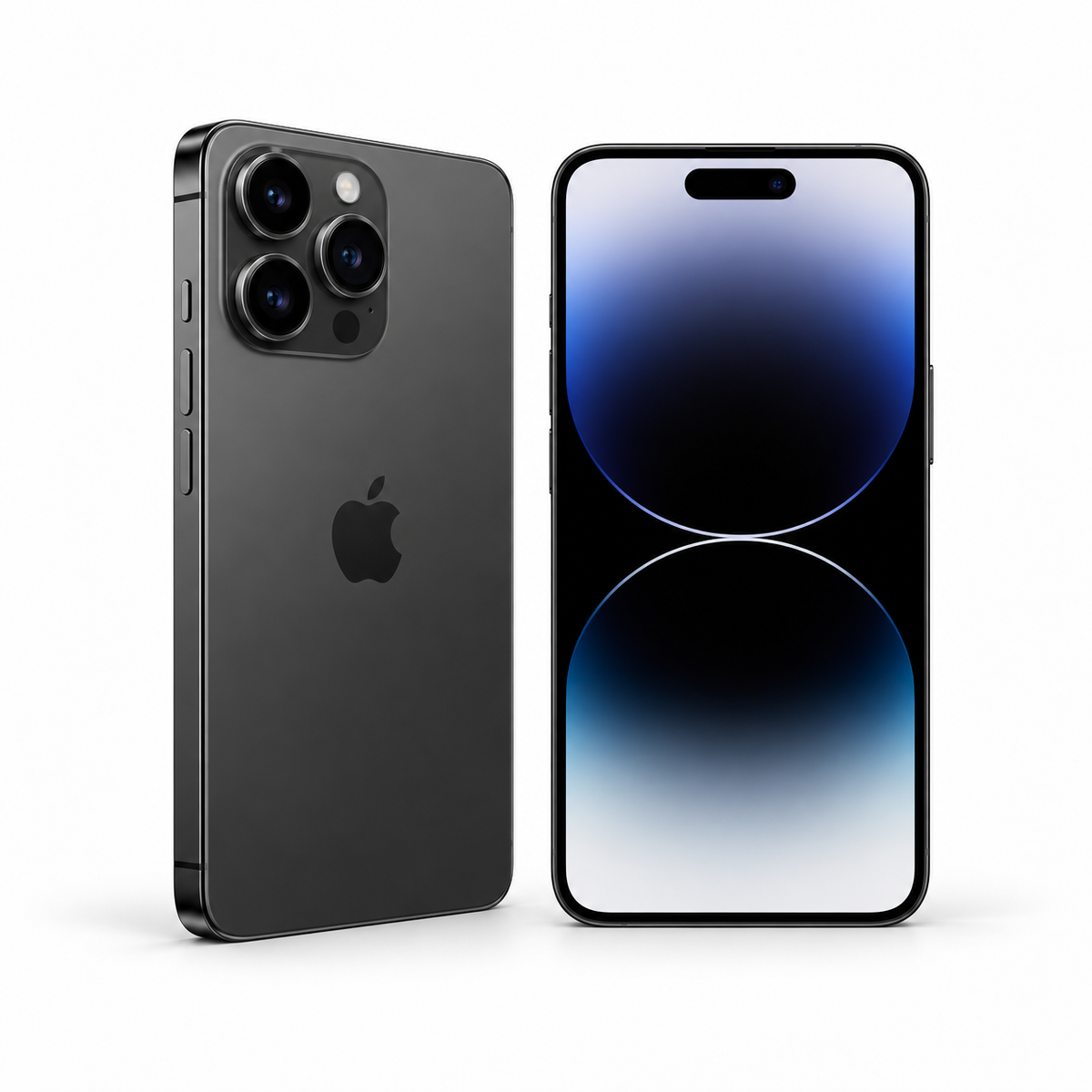 Apple iPhone 14 Pro Max 128GB — Refurbished Space Black — front and rear studio views