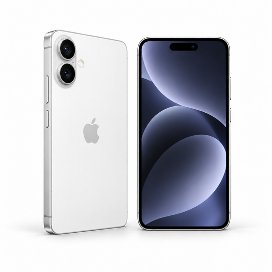 Apple iPhone 16 128GB — New White — front and rear studio views