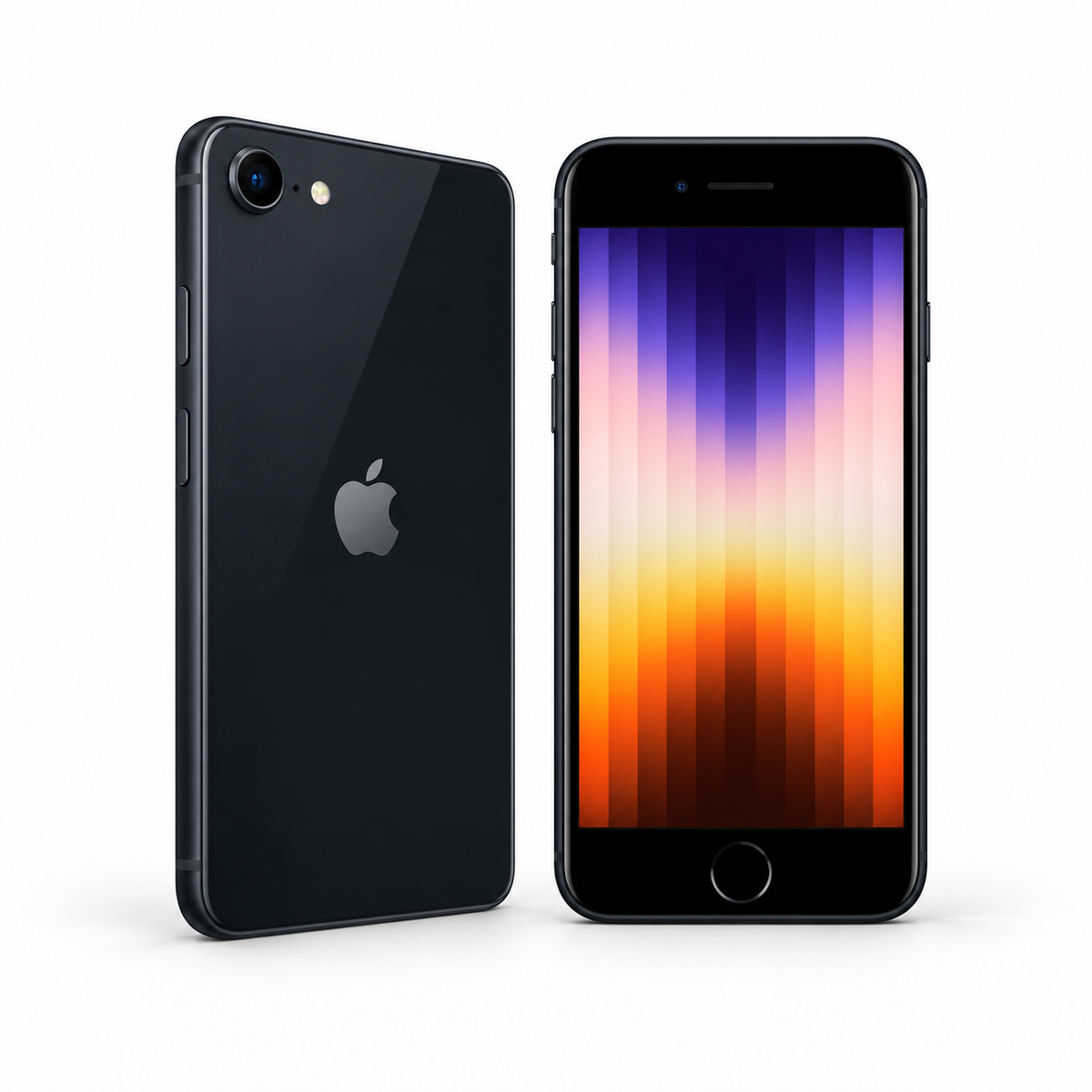 Apple iPhone SE (3rd Generation) 128GB — Refurbished Midnight — front and rear studio views