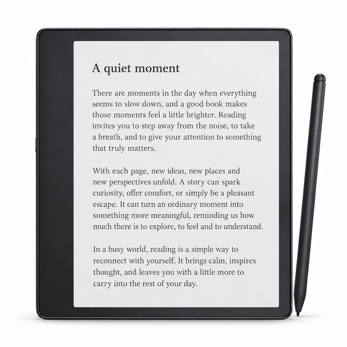 Kindle Scribe 2022 Tungsten Grey with Basic Pen displaying an illustrative reading page