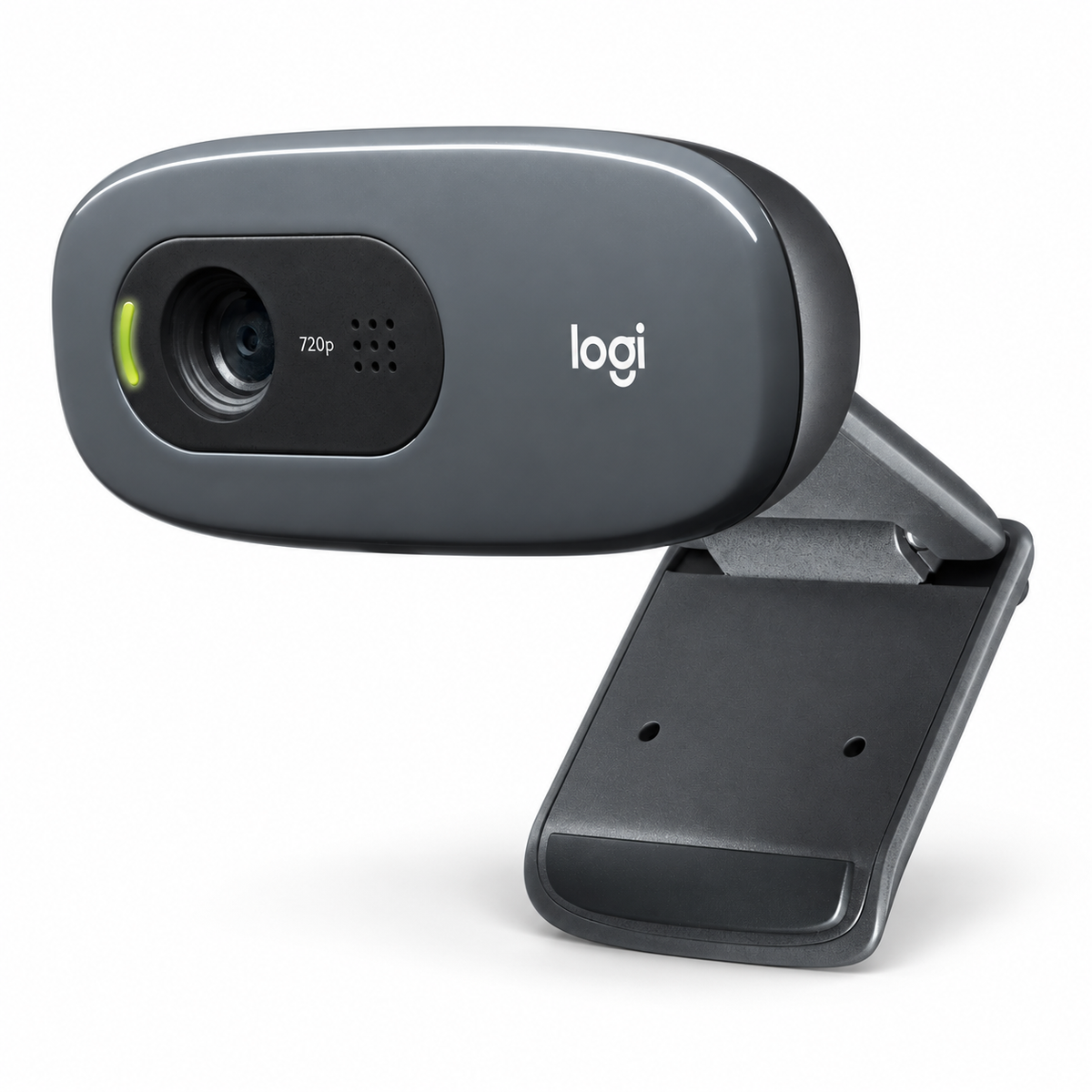 Logitech C270 HD webcam in dark grey with universal mounting clip