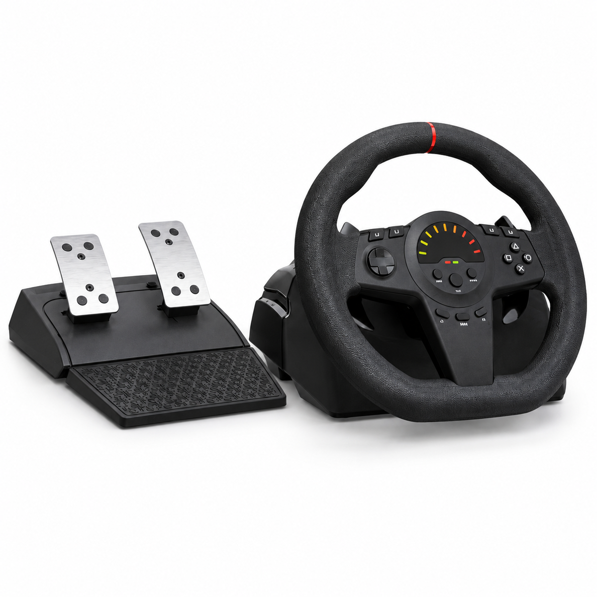 Black 270° racing steering wheel with two-pedal unit