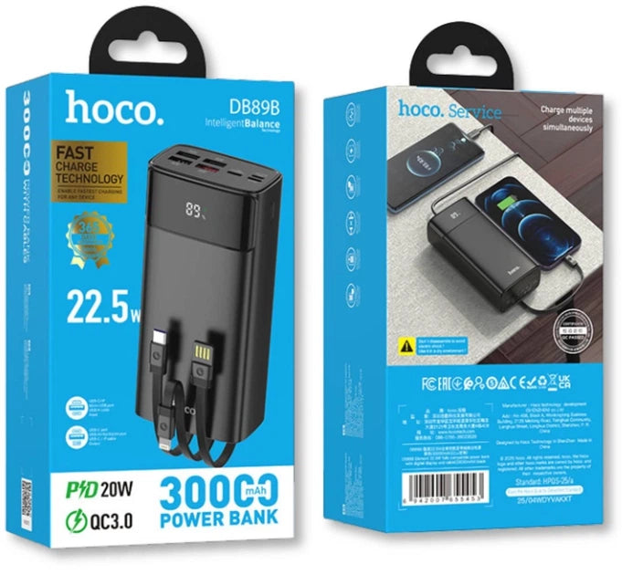 HOCO DB89B Power Bank – 30,000mAh Compact Fast Charging Portable Battery