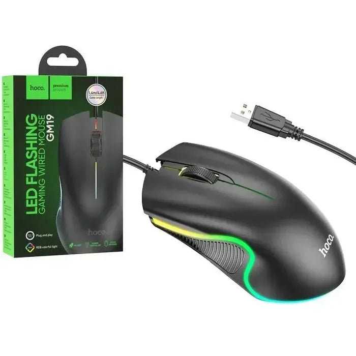 HOCO GM19 LED Flashing Wired Gaming Mouse – RGB Gaming Mouse for PC