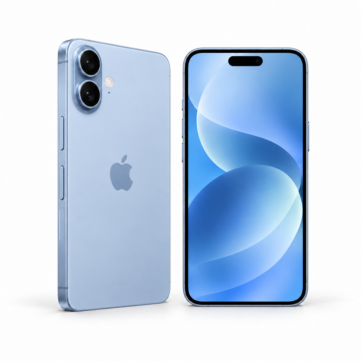 Apple iPhone 17 256GB — New Mist Blue — front and rear studio views