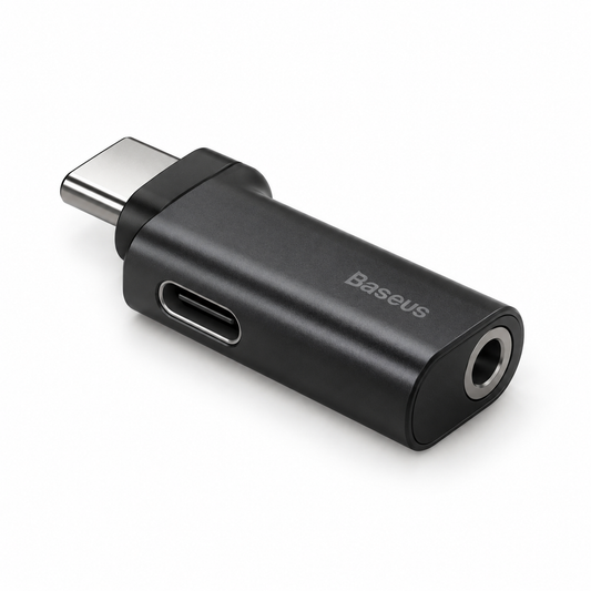 Baseus L41 USB-C to USB-C and 3.5mm audio adapter in black