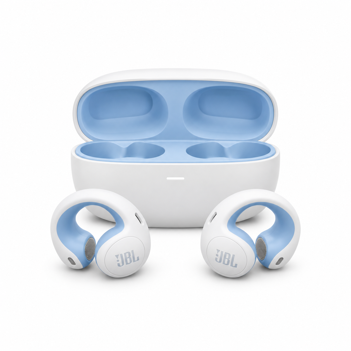 JBL Soundgear Clips white and blue earbuds