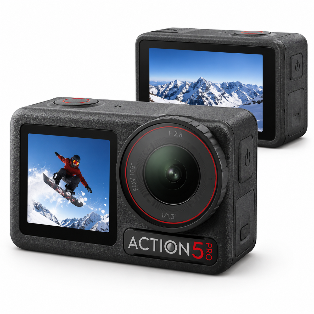 DJI Osmo Action 5 Pro — front and rear studio views