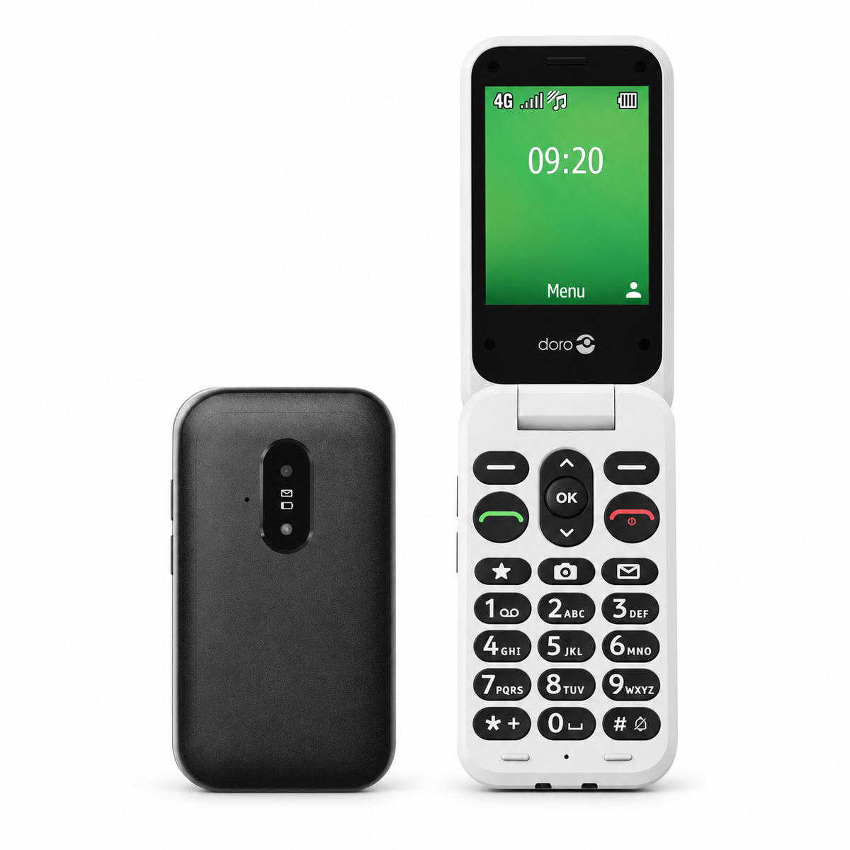 Doro E22 Leva — New Black — front and rear studio views