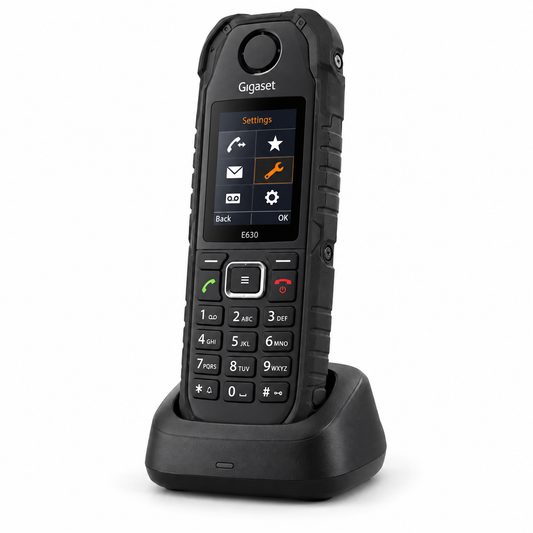 Gigaset E630 rugged cordless DECT phone in black with charging base