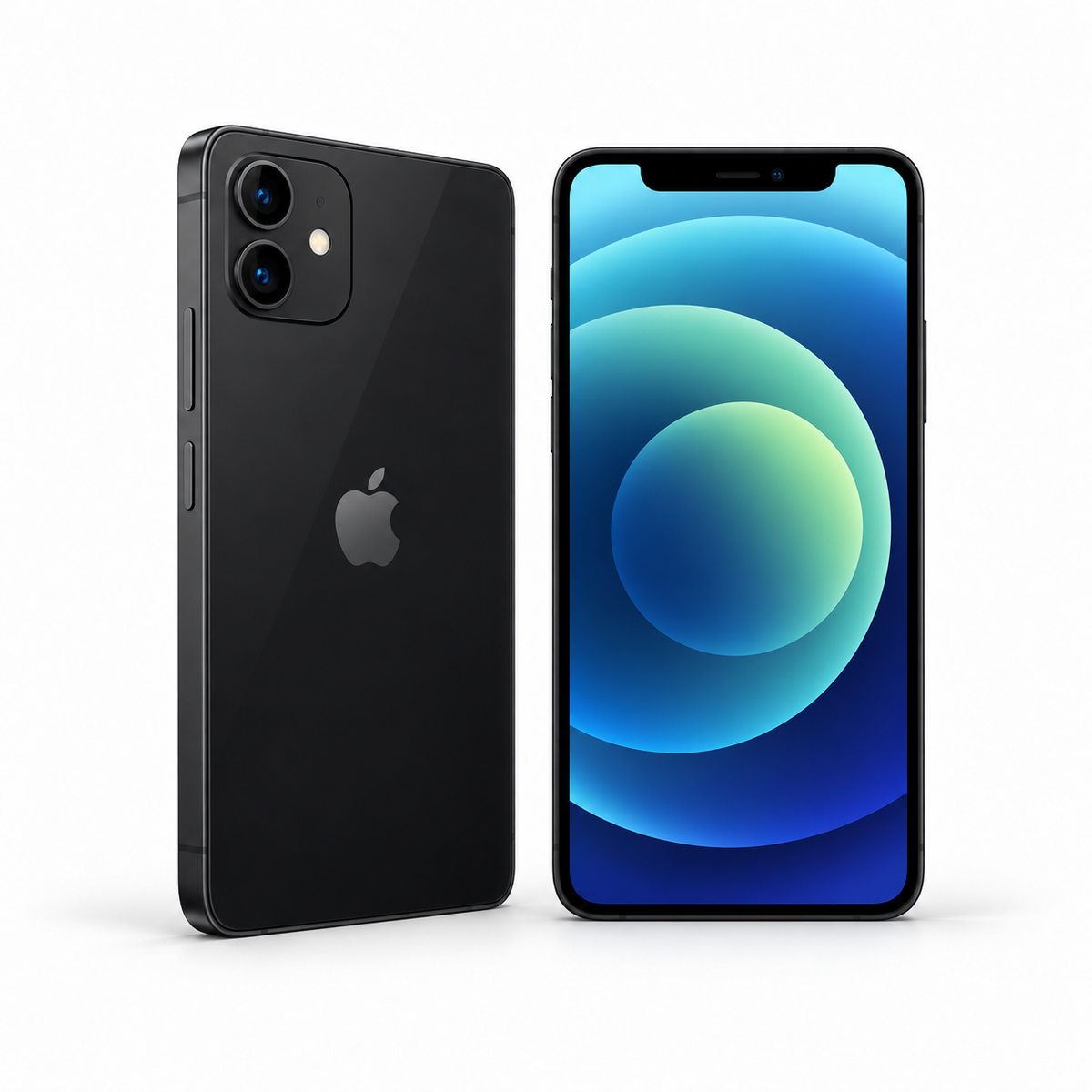 Apple iPhone 12 64GB — Refurbished Black — front and rear studio views