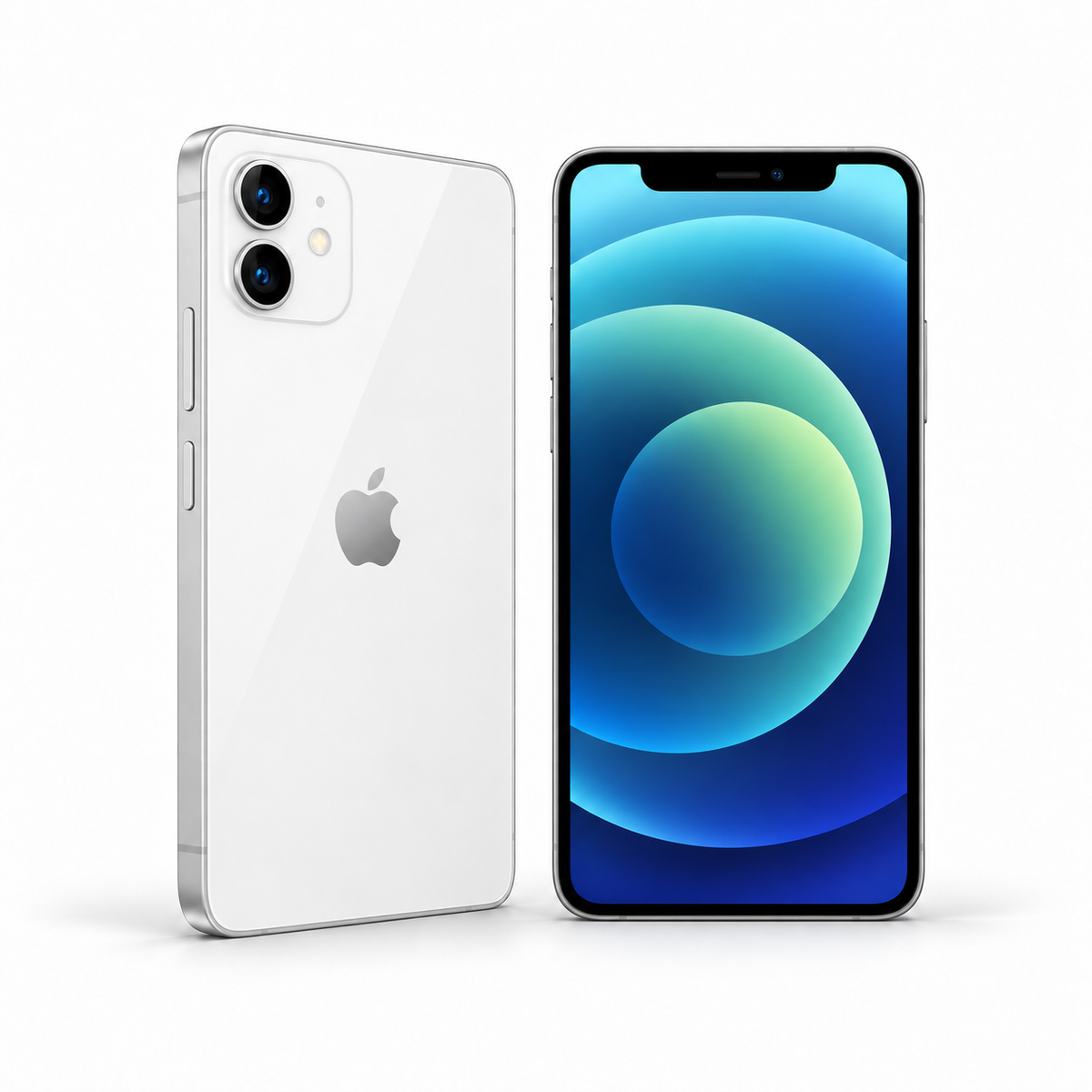 Apple iPhone 12 64GB — Refurbished White — front and rear studio views