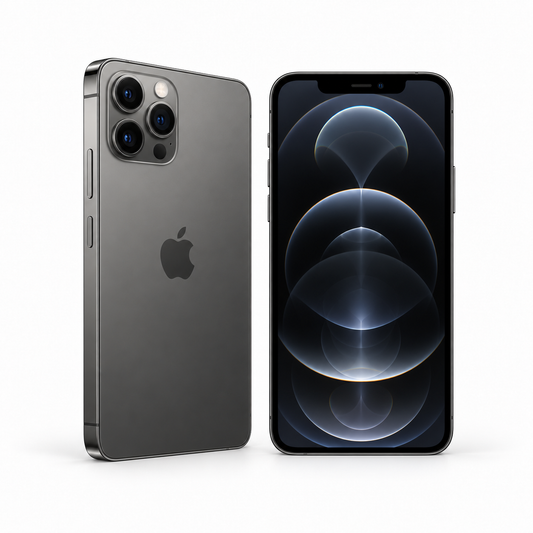 Apple iPhone 12 Pro 128GB — Refurbished Graphite — front and rear studio views
