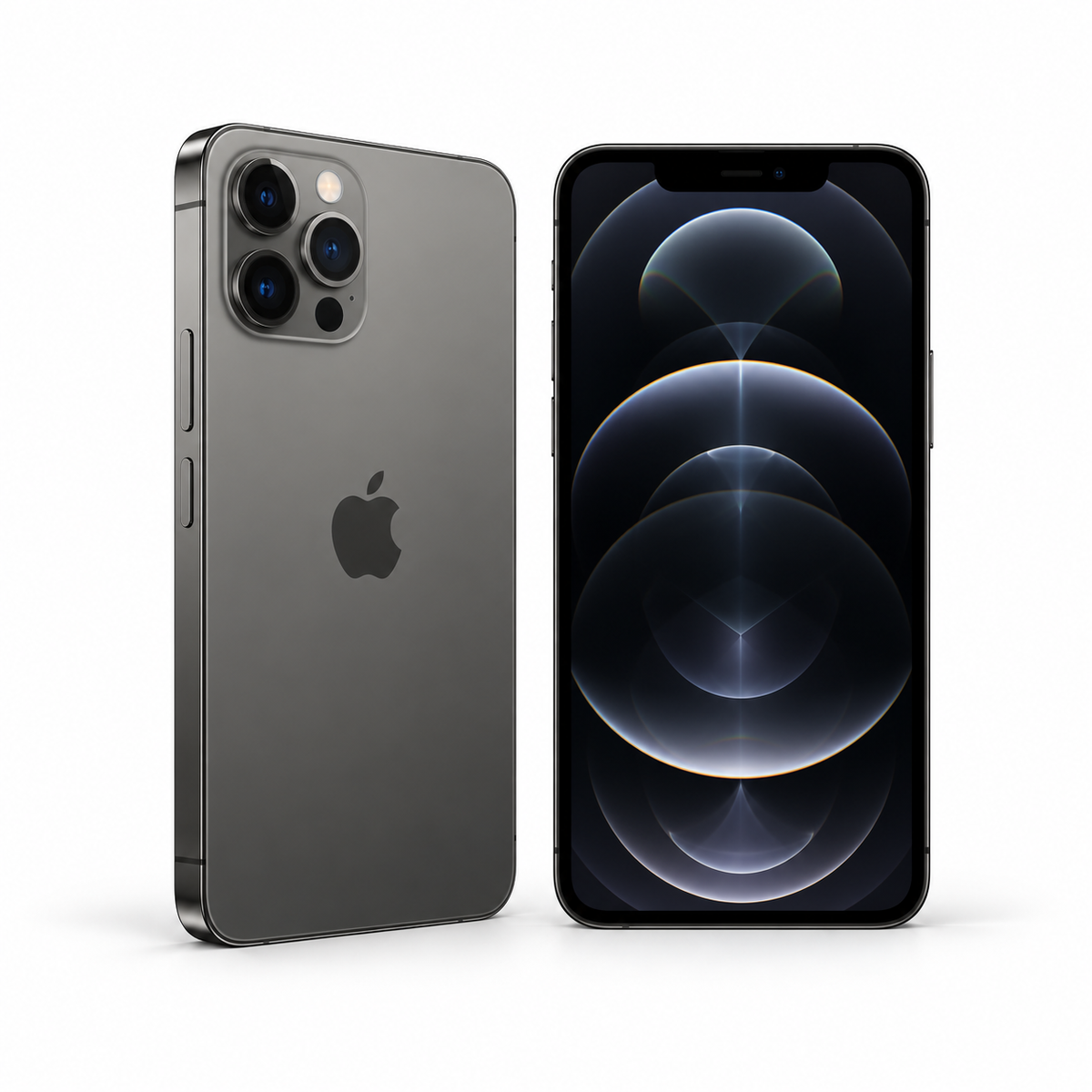 Apple iPhone 12 Pro Max 128GB — Refurbished Graphite — front and rear studio views
