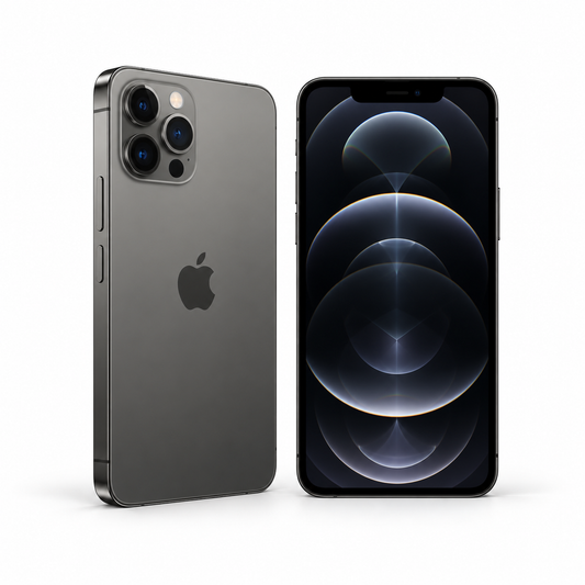 Apple iPhone 12 Pro Max 128GB — Refurbished Graphite — front and rear studio views