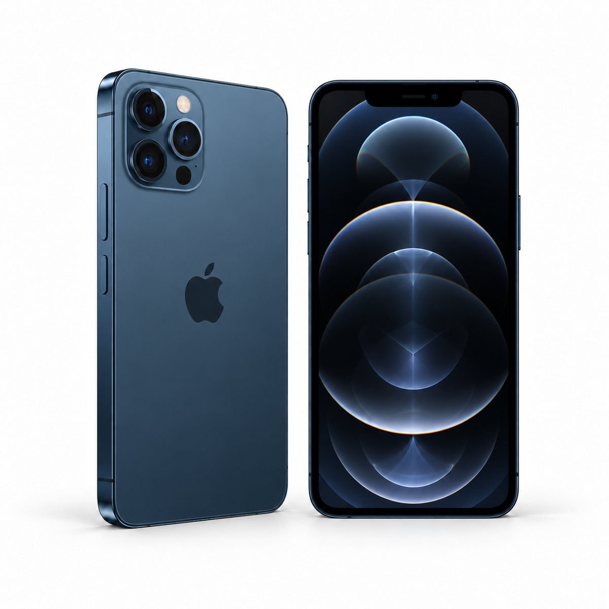 Apple iPhone 12 Pro Max 128GB — Refurbished Pacific Blue — front and rear studio views