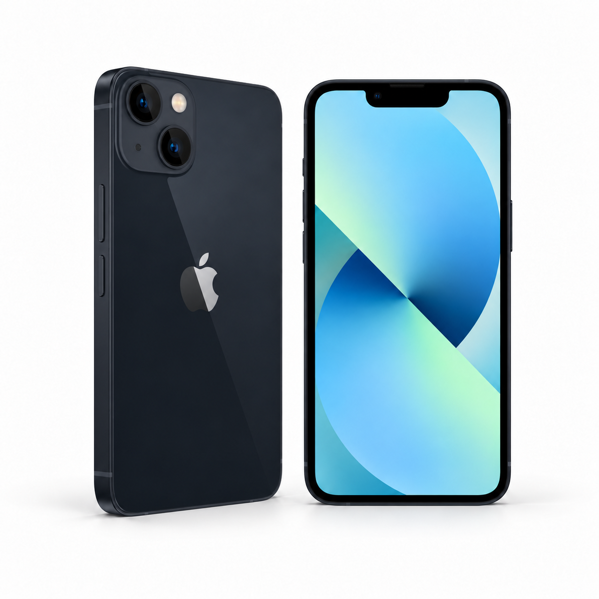 Apple iPhone 13 128GB — Refurbished Black — front and rear studio views