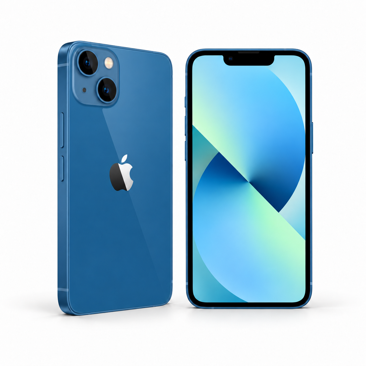 Apple iPhone 13 128GB — Refurbished Blue — front and rear studio views