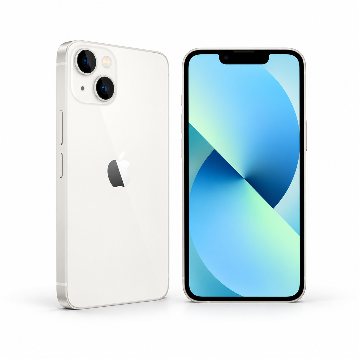Apple iPhone 13 128GB — Refurbished White — front and rear studio views