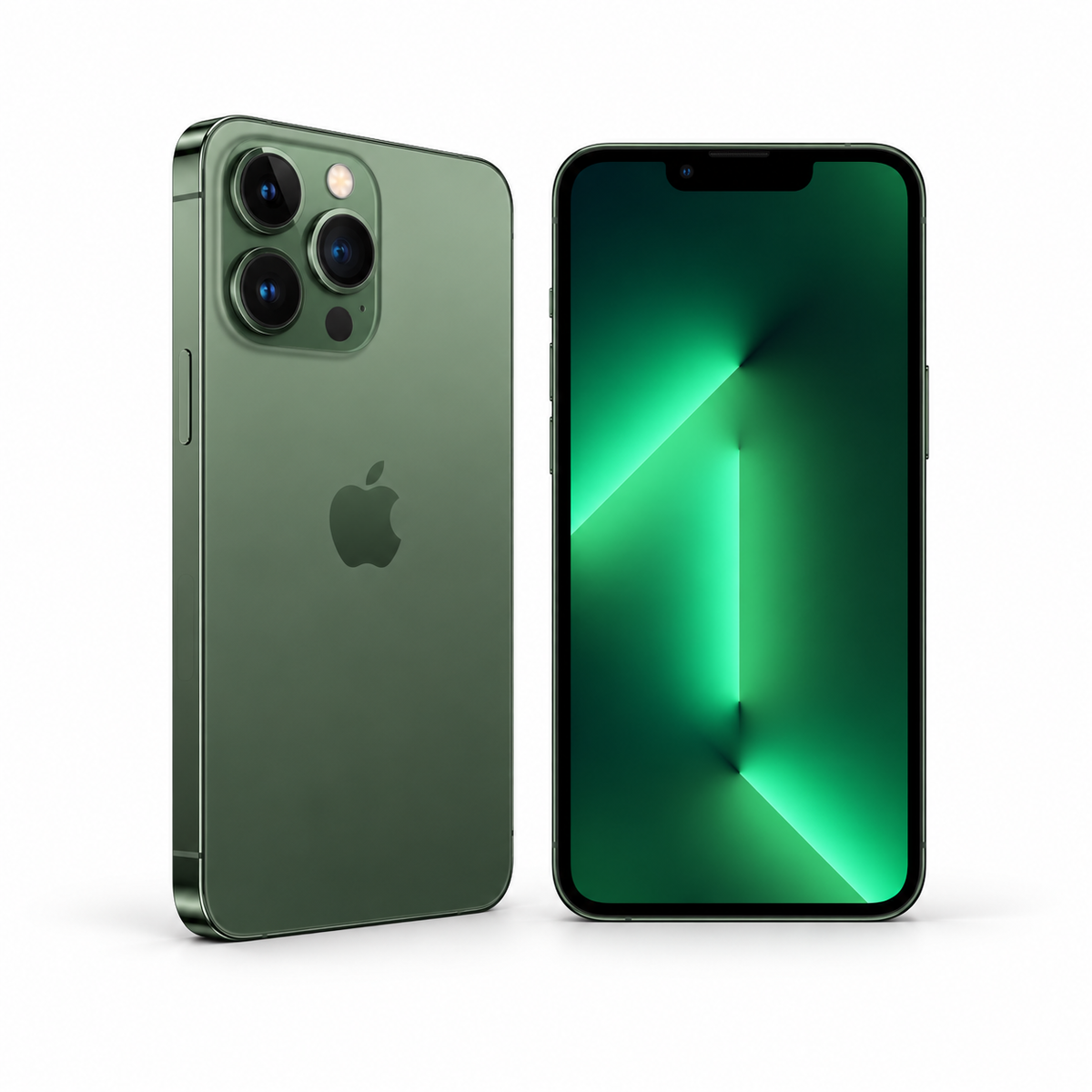 Apple iPhone 13 Pro 128GB — Refurbished Green — front and rear studio views