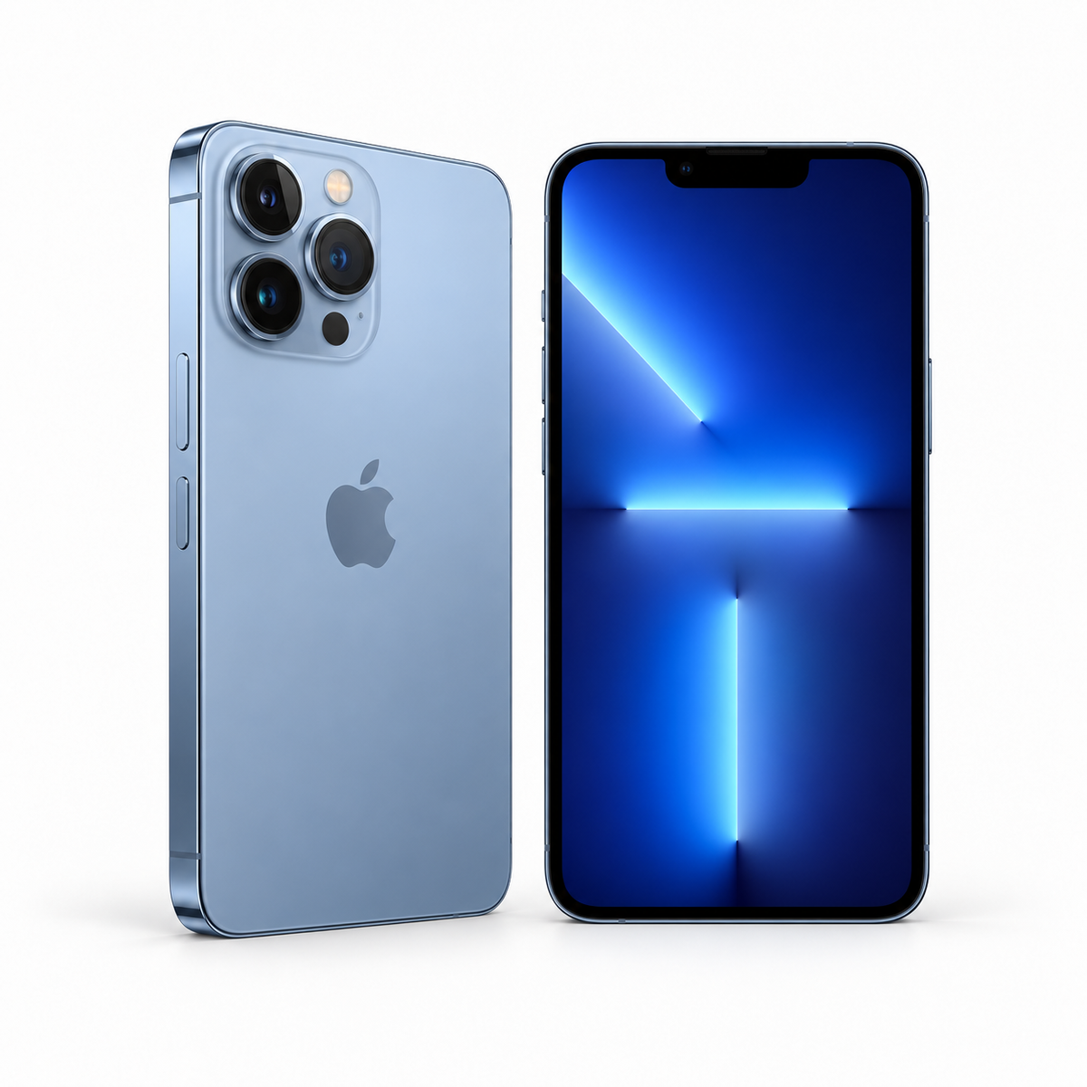 Apple iPhone 13 Pro 256GB — Refurbished Sierra Blue — front and rear studio views