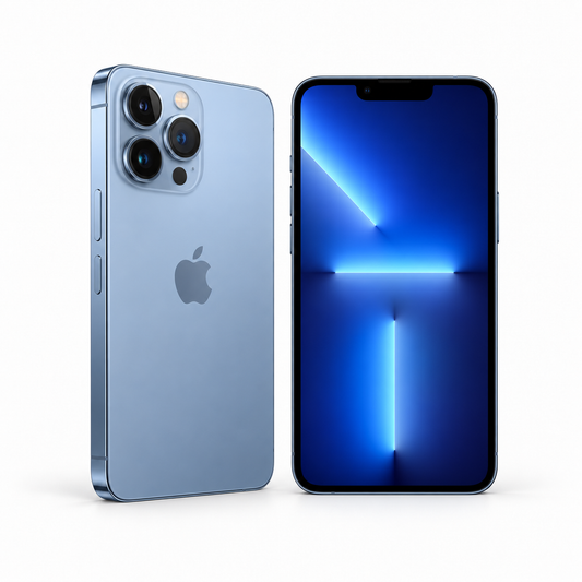 Apple iPhone 13 Pro 256GB — Refurbished Sierra Blue — front and rear studio views