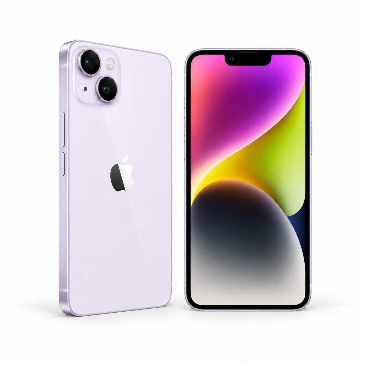 Apple iPhone 14 128GB — Refurbished Purple — front and rear studio views