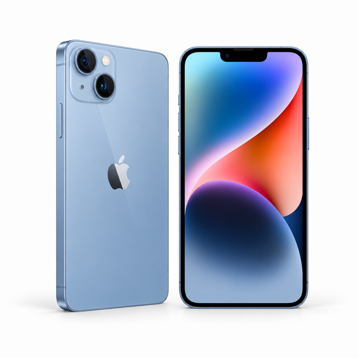 Apple iPhone 14 Plus 256GB — Refurbished Blue — front and rear studio views