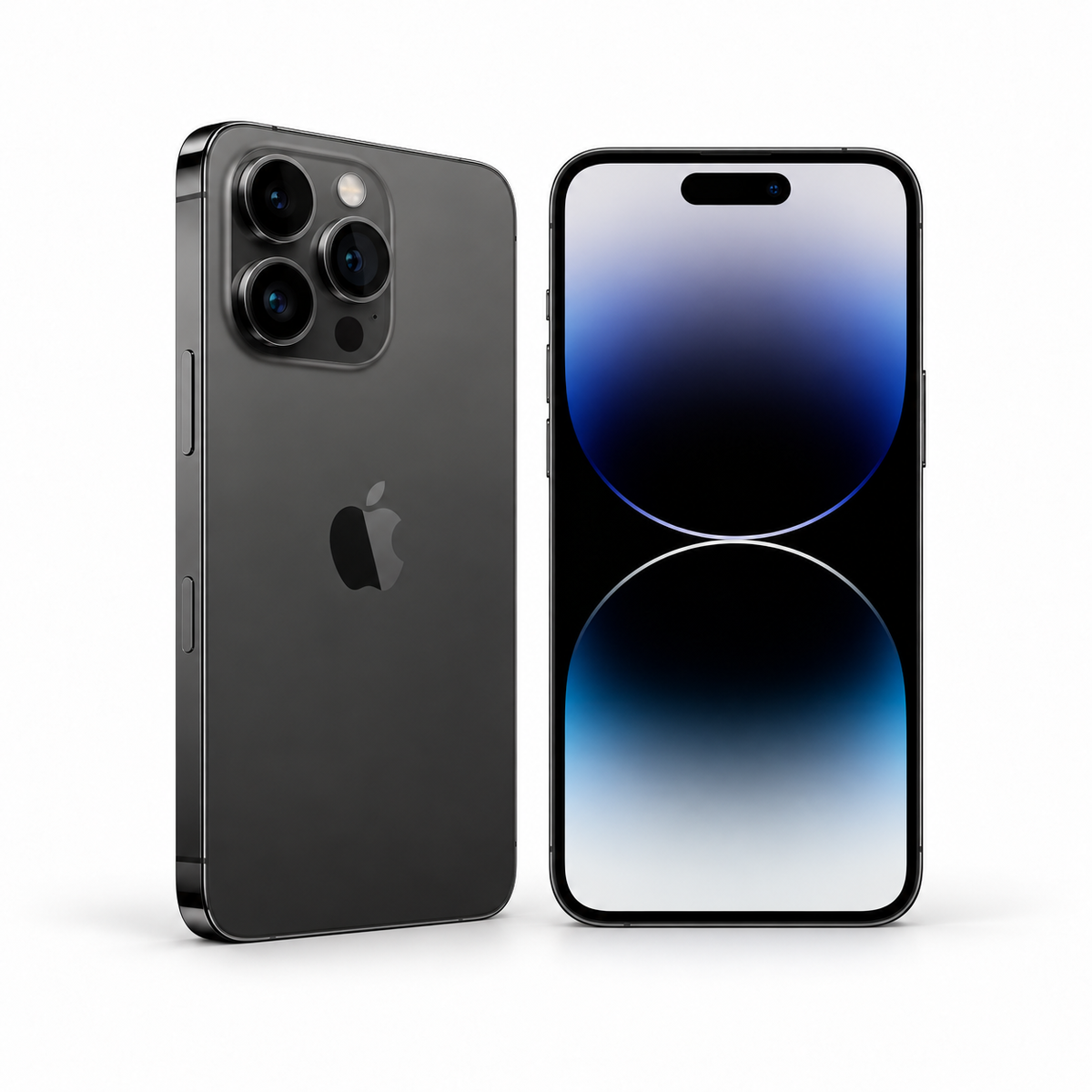 Apple iPhone 14 Pro 128GB — Refurbished Space Black — front and rear studio views