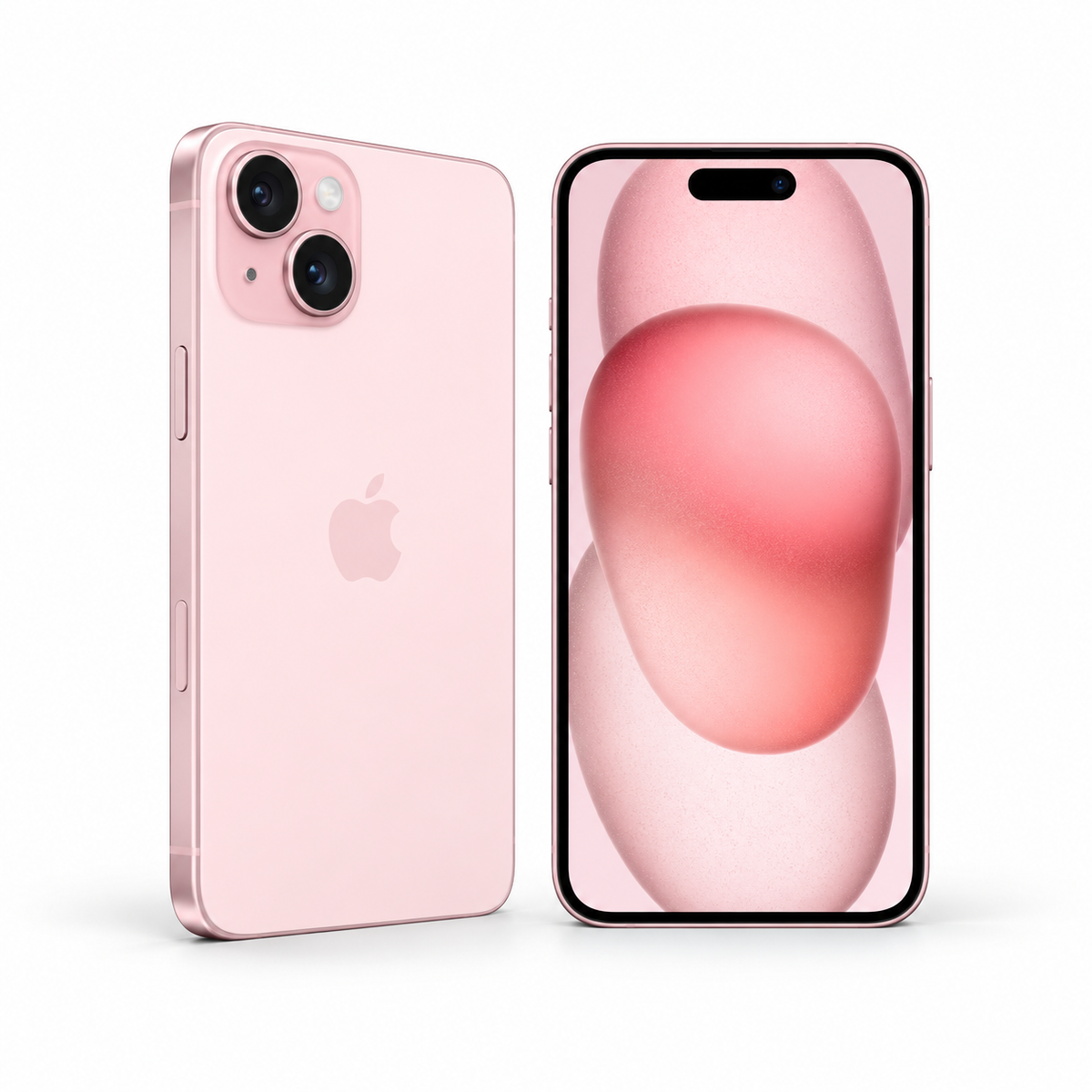 Apple iPhone 15 128GB — Refurbished Pink — front and rear studio views