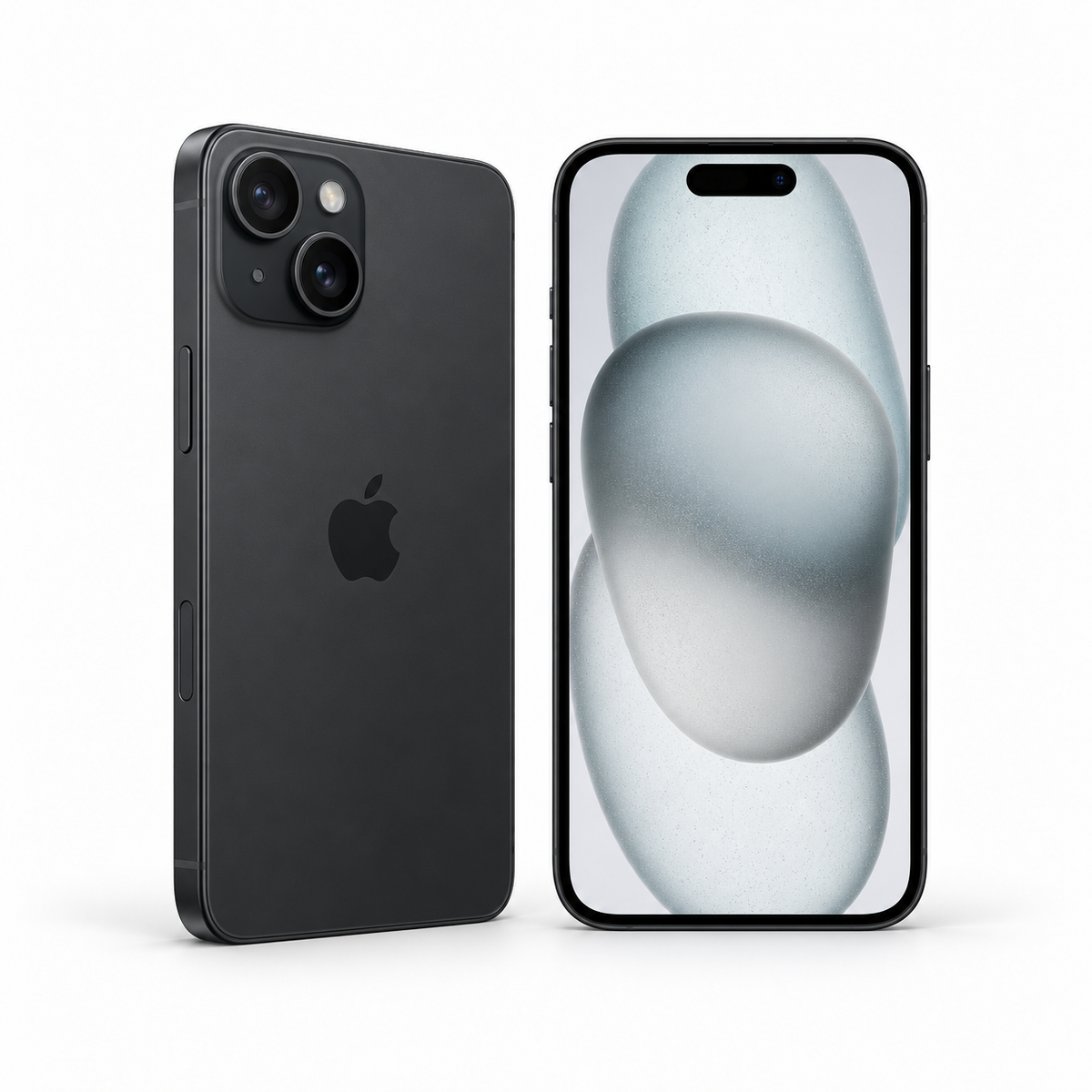 Apple iPhone 15 128GB — New Black — front and rear studio views