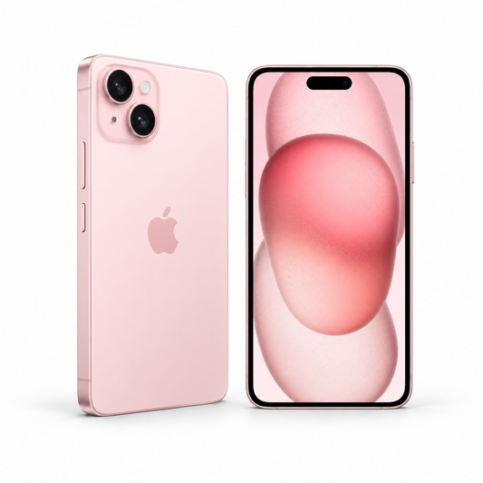 Apple iPhone 15 Plus 128GB — Refurbished Pink — front and rear studio views