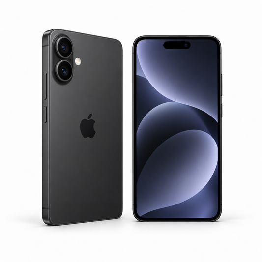 Apple iPhone 16 128GB — New Black — front and rear studio views