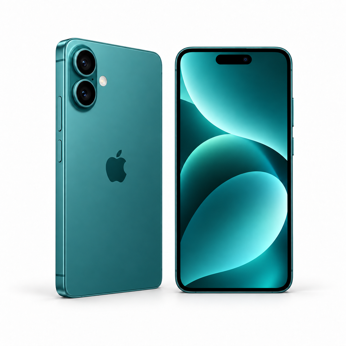 Apple iPhone 16 128GB — New Teal — front and rear studio views