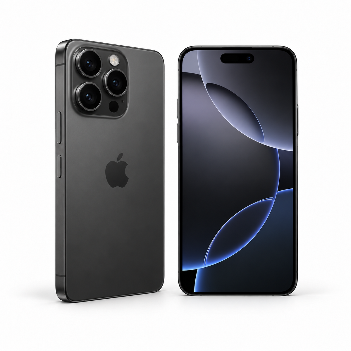 Apple iPhone 16 Pro 256GB — Refurbished Black Titanium — front and rear studio views