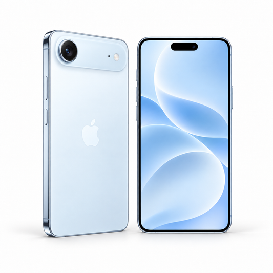 Apple iPhone 17 Air 256GB — New Sky Blue — front and rear studio views