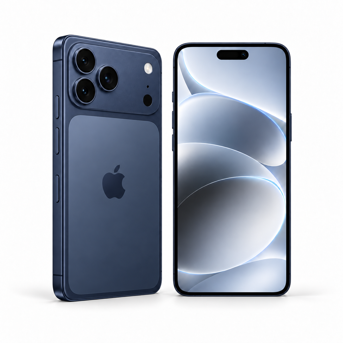 Apple iPhone 17 Pro Max 256GB / 512GB — New Deep Blue — front and rear studio views