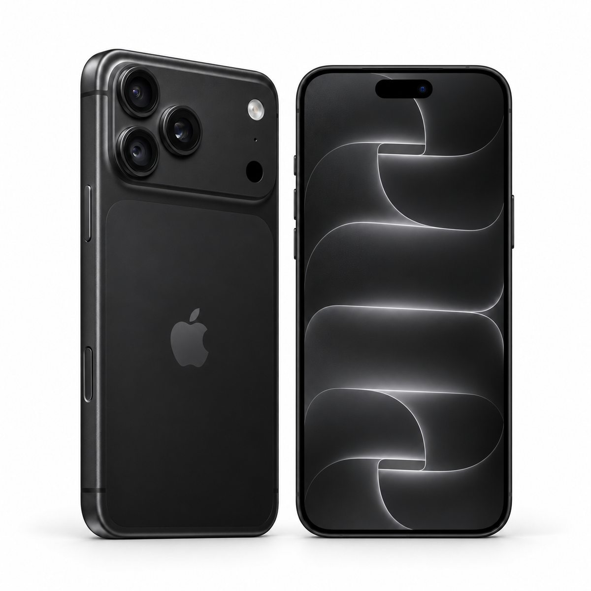 Apple iPhone 18 Pro Black front and back studio illustration