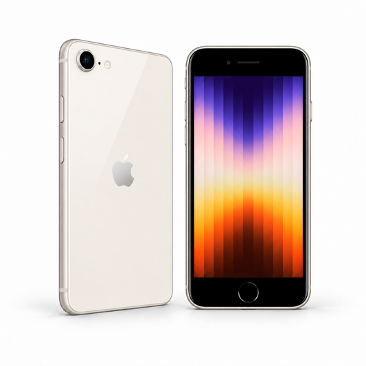 Apple iPhone SE (3rd Generation) 128GB — Refurbished Starlight — front and rear studio views