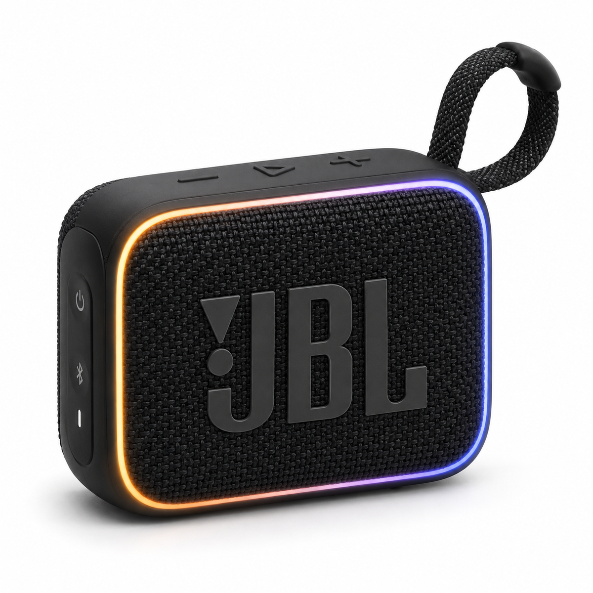JBL Go 5 compact Bluetooth speaker in black with ambient edge lighting