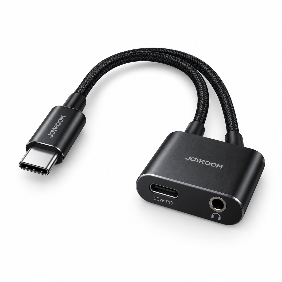 Joyroom SY-C02 USB-C to 3.5mm and USB-C 60W adapter in black