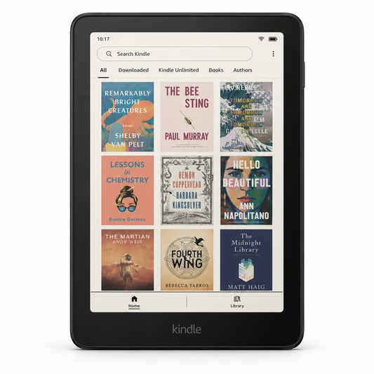 Amazon Kindle Colorsoft Black front view with colour e-ink library display