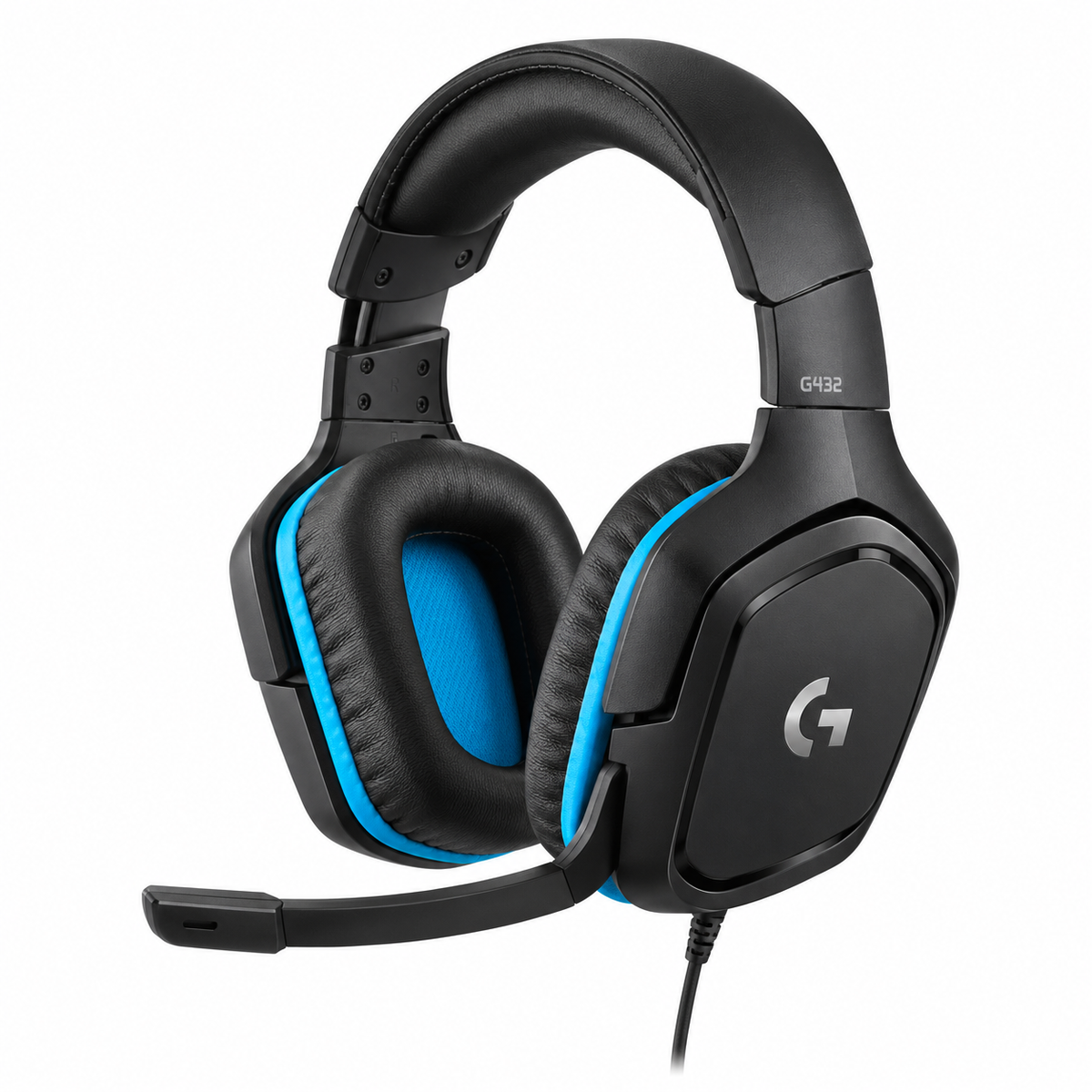 Logitech G432 wired gaming headset in black and cyan