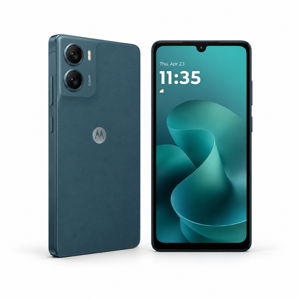 Motorola G06 64GB / 256GB — New Atlantic Blue — front and rear studio views